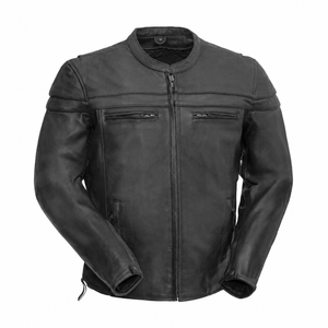 Men's Maverick black cowhide motorcycle jacket, front view