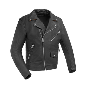 Men's Classic Ronnie black leather motorcycle jacket front view