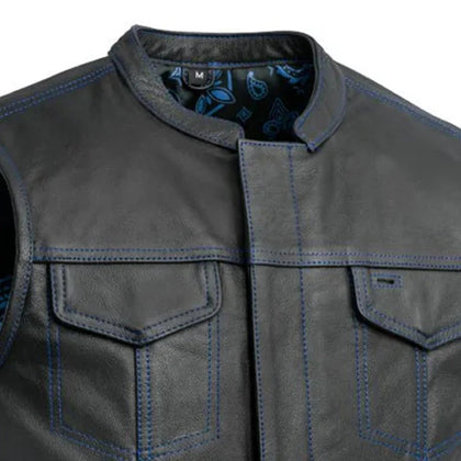 Men's Paisley Leather Cut Blue chest pocket detail
