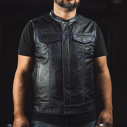 Men's Paisley Leather Cut in Blue worn front view