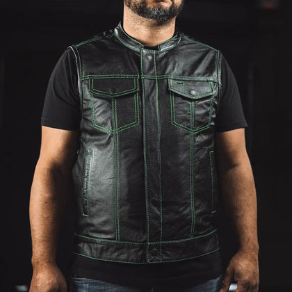Men's Paisley Leather Cut in Green worn front view