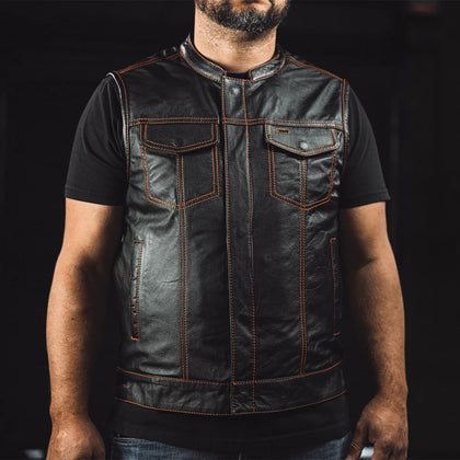 Men's Paisley Leather Cut in Orange worn front view
