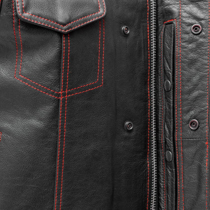 Men's Paisley Leather Cut Red front closure detail