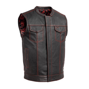 Men's Paisley Leather Cut in Red front view