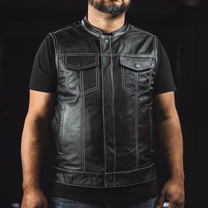 Men's Paisley Leather Cut in White worn front view