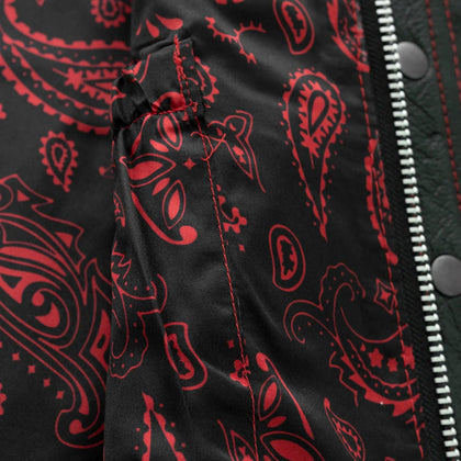 Men's Reaper vest red paisley lining and zipper detail