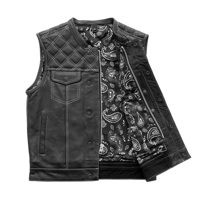 Men's Reaper Vest with white stitching and black paisley satin lining