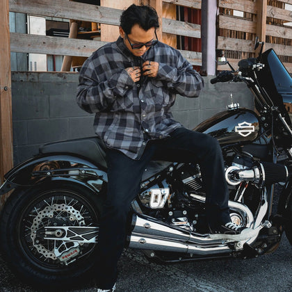 Black and Gray men's armored riding flannel alternate view