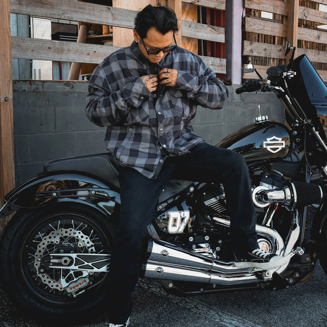 Black and Gray men's armored riding flannel alternate view
