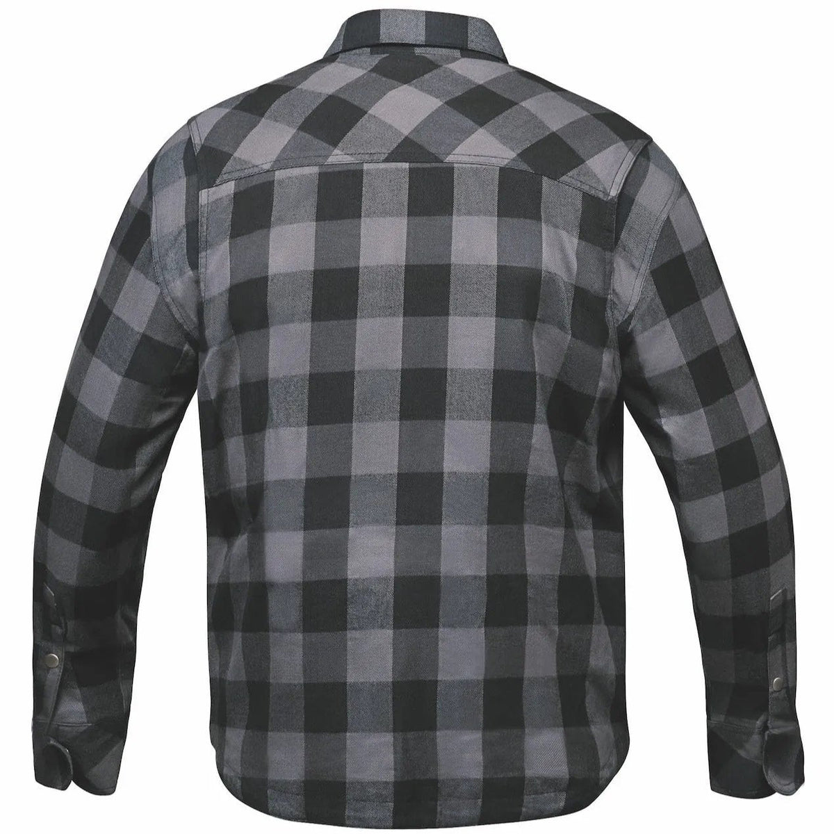 Black and Gray armored motorcycle flannel detail