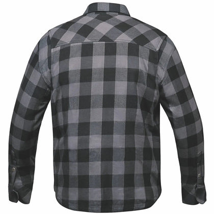 Black and Gray armored motorcycle flannel detail