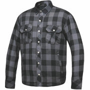 Men's armored riding flannel in Black and Gray plaid
