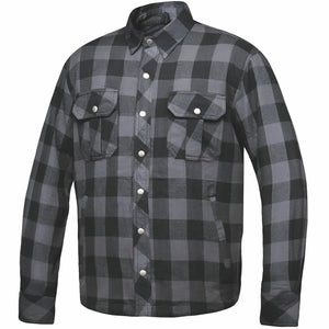 Men's armored riding flannel in Black and Gray plaid