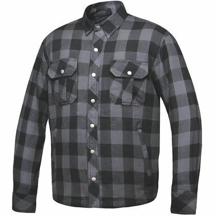 Men's armored riding flannel in Black and Gray plaid