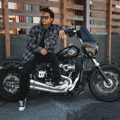 Black and Gray armored riding flannel open view