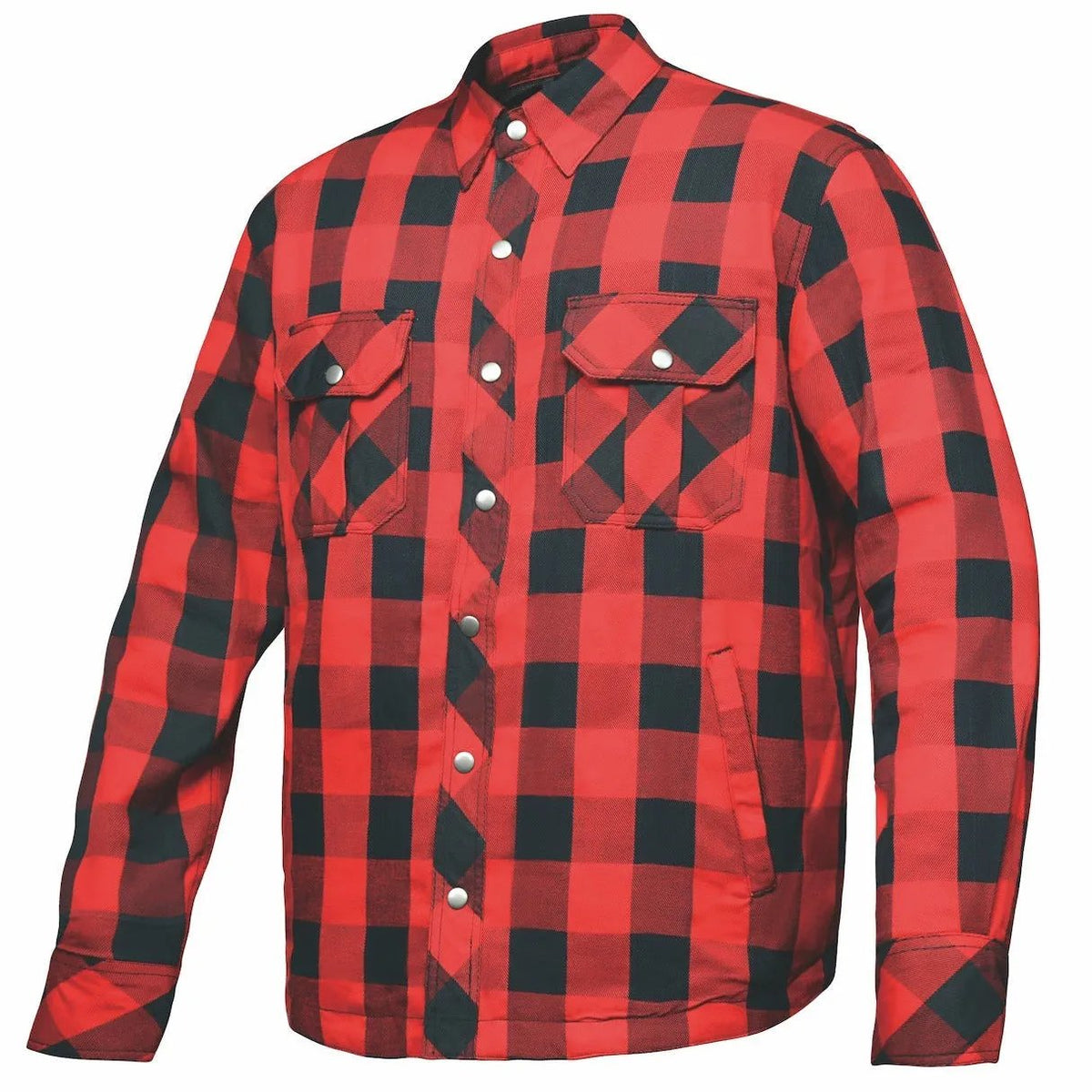Men's armored riding flannel in Black and Red plaid