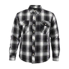 Men's armored riding flannel in Black and White plaid