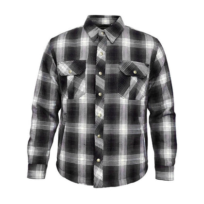 Men's armored riding flannel in Black and White plaid