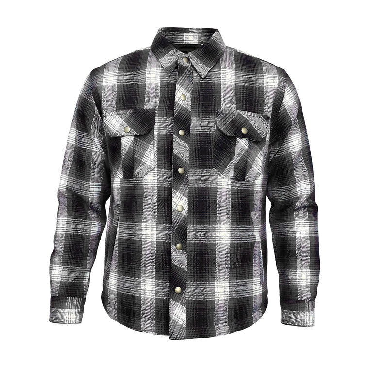 Men's armored riding flannel in Black and White plaid