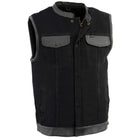 Milwaukee Leather MDM3010 men's black denim club vest front view