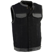 Milwaukee Leather MDM3010 men's black denim club vest front view