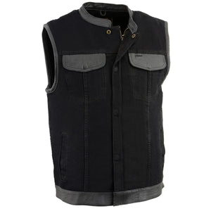 Milwaukee Leather MDM3010 men's black denim club vest front view
