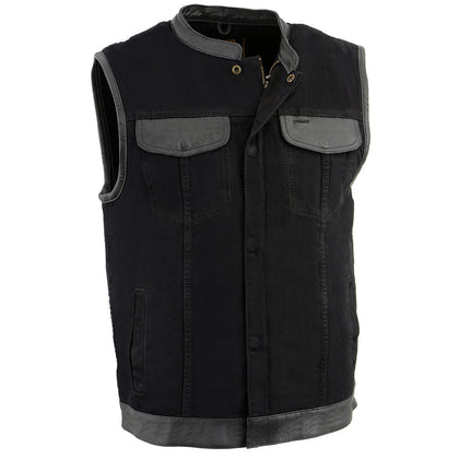 Milwaukee Leather MDM3010 men's black denim club vest front view