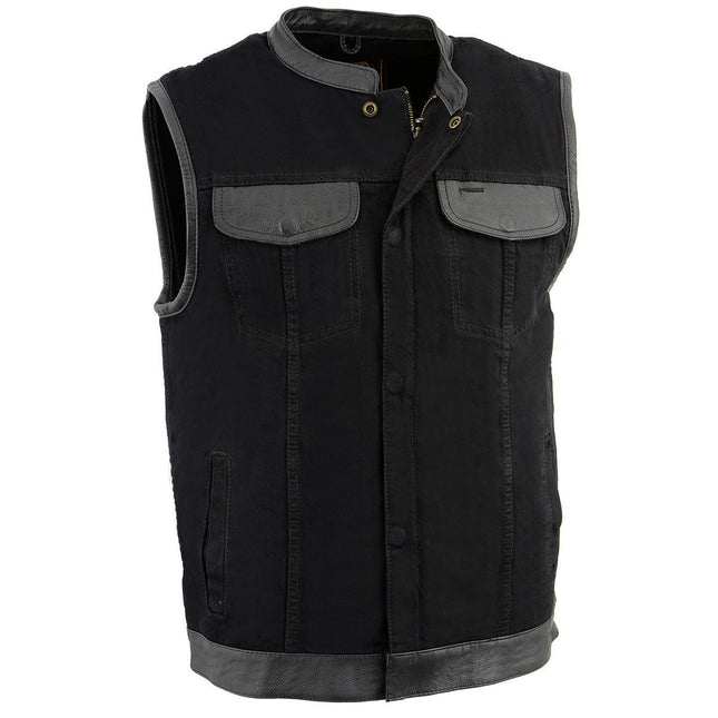 Milwaukee Leather MDM3010 men's black denim club vest front view