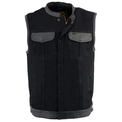 Milwaukee Leather MDM3010 men's black denim club vest open front view