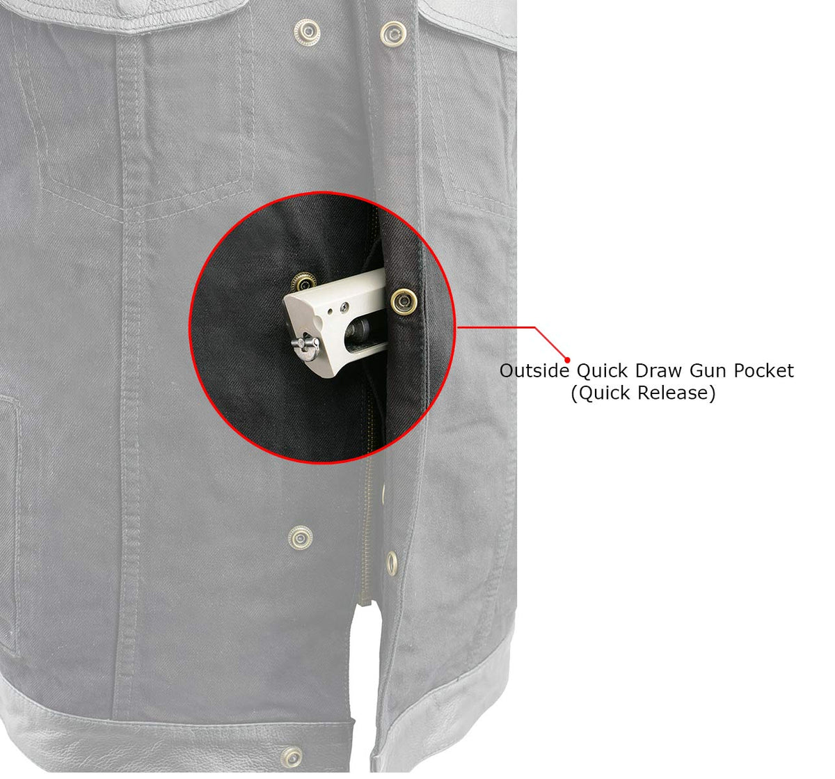 Milwaukee Leather MDM3010 denim club vest quick draw pocket detail