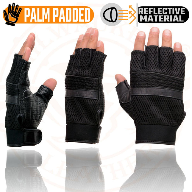 Milwaukee Leather MG7504 fingerless gloves back and side views