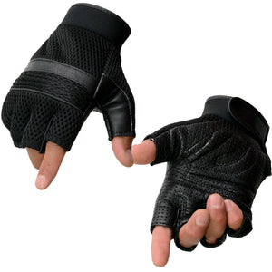 Milwaukee Leather MG7504 men's black leather mesh fingerless gloves
