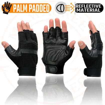 Milwaukee Leather MG7504 fingerless gloves palm padding and mesh detail