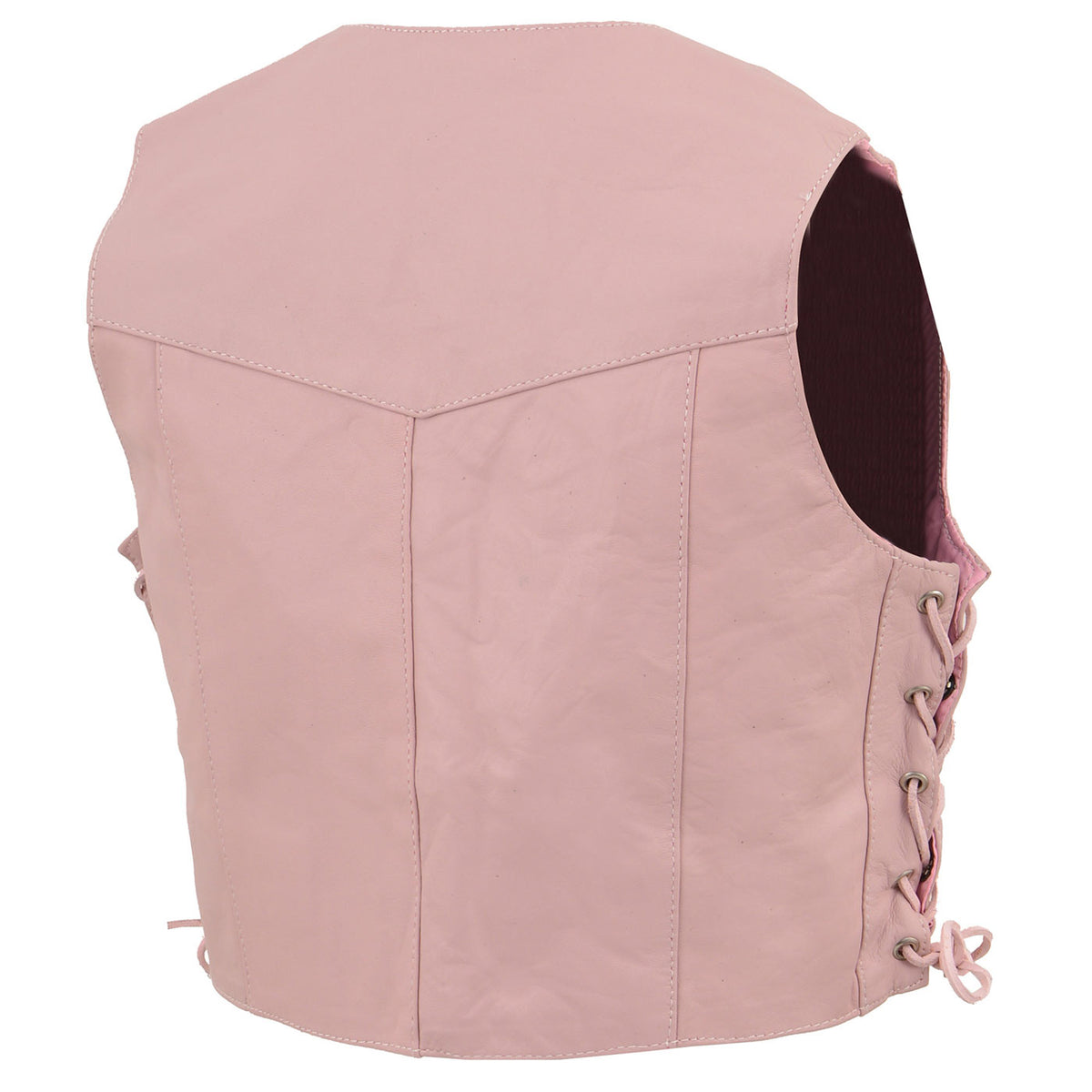 Milwaukee Leather SH2011LPNK Kids Side Lace Vest in pink, rear three-quarter view showing adjustable side laces