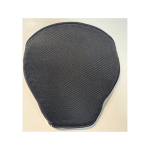 Black Motorcycle Seat Air Gel Cushion with breathable mesh cover, top view