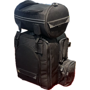 Motorcycle sissy bar bag with detachable top roll bag for flexible storage and long-distance travel.
