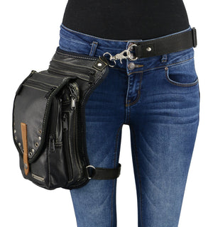 CC Thigh Bag W/Waist Belt Black and Brown 9.5 Inch x 6.5 Inch x 2: Milwaukee Leather MP8899 Black Conceal and Carry Leather T