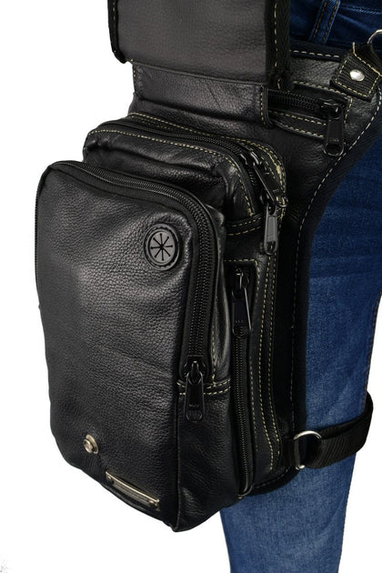 CC Thigh Bag W/Waist Belt Black and Brown 9.5 Inch x 6.5 Inch x 2: Milwaukee Leather MP8899 Black Conceal and Carry Leather T