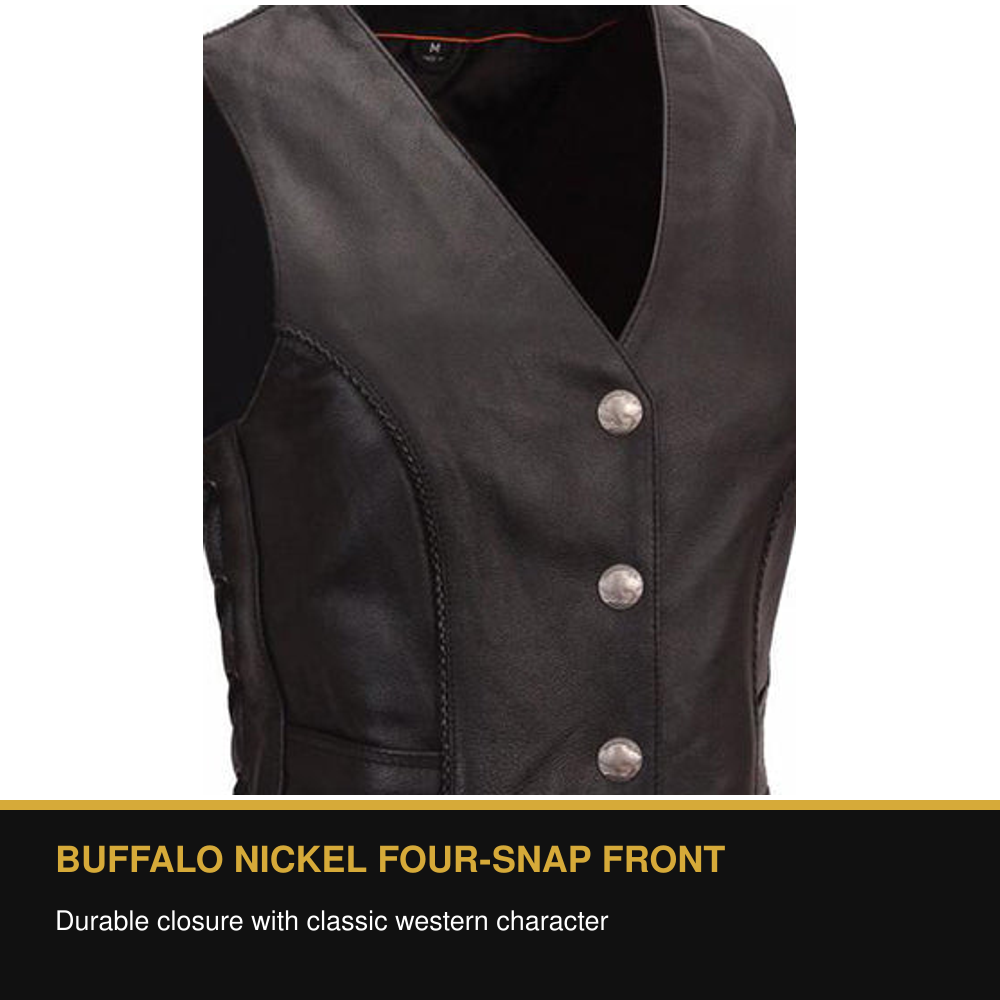 Native Lacy vest Buffalo nickel four-snap front benefit