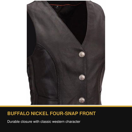 Native Lacy vest Buffalo nickel four-snap front benefit