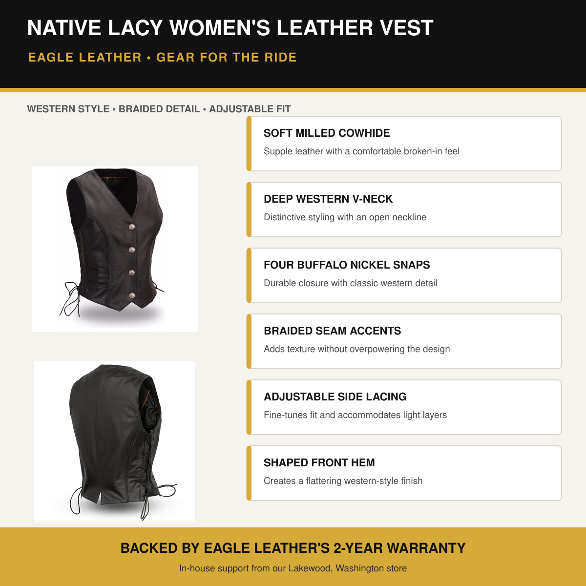 Eagle Native Lacy women's vest features and benefits overview