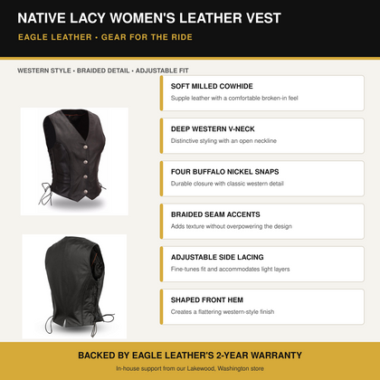 Eagle Native Lacy women's vest features and benefits overview