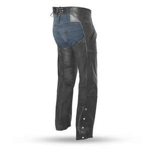 Nomad Drum Rolled Chaps in black, rear view