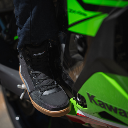 NORU Men’s Tori Boots in black with gum soles shown from the front