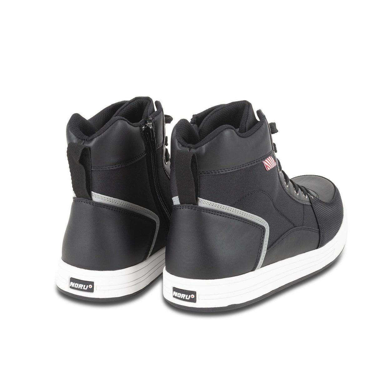 NORU Women’s Tori Boots rear view showing side zipper and reflective heel