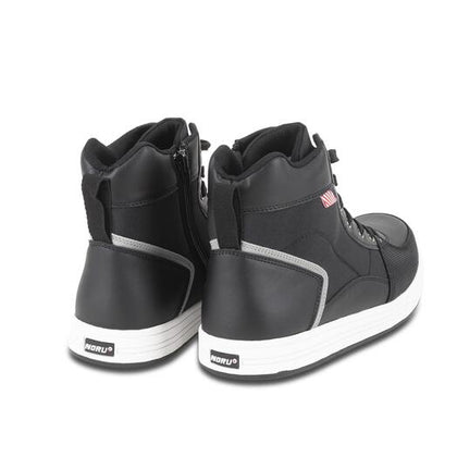 NORU Women’s Tori Boots rear view showing side zipper and reflective heel