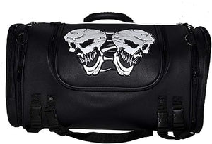 PVC Large SissyBar Trunk Bag With Skull: Image shows reflective skulls illuminated by light