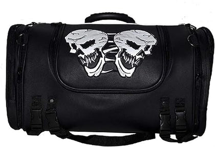 PVC Large SissyBar Trunk Bag With Skull: Image shows reflective skulls illuminated by light