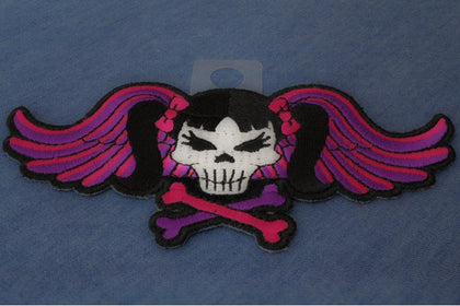 Pigtails Skull and Wings patch embroidered detail