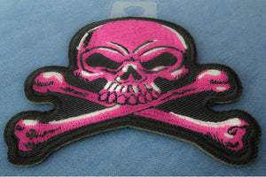 Pink Skull and Crossbones patch embroidered detail